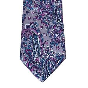 Christian Dior Silk Tie Gray, Purple, Blue Paisley, 55" Long